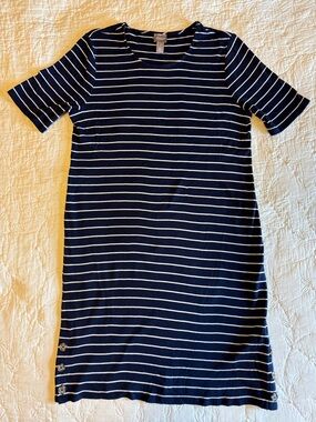 Chico's Navy and White Striped Knit Dress